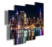 duudaart Quadro new York Moderno e Multilivello 3d Quadri Moderni Città Mondo Skyline Luci Sera Notte Acqua Stampa da Parete per Soggiorno Camera Letto