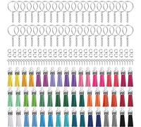 Duufin 200 Pezzi Portachiavi Nappa Set con 50 Pezzi Nappe Pendenti 50 Pezzi Portachiavi Anelli 50 Pezzi Anello di Salto e 50 Pezzi Perni a Vite per Portachiavi DIY (Argento)