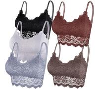 Duufin 5 Pezzi Reggiseno Bralette Pizzo Reggiseno Senza Ferretto per Donna e Ragazze, Castagno, Marrone tè, Bianco, Grigio, Nero, L-XL