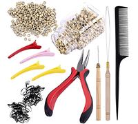 Duufin 500 Pezzi Nero Micro Anelli per Extension e 1 Pezzi Pinza 2 Pezzi Ganci 1 Pezzi Pettine a Coda 4 Pezzi Clip Capelli e Mini Elastici (bionda)