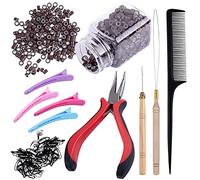 Duufin 500 Pezzi Nero Micro Anelli per Extension e 1 Pezzi Pinza 2 Pezzi Ganci 1 Pezzi Pettine a Coda 4 Pezzi Clip Capelli e Mini Elastici (Marrone)