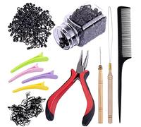 Duufin 500 Pezzi Nero Micro Anelli per Extension e 1 Pezzi Pinza 2 Pezzi Ganci 1 Pezzi Pettine a Coda 4 Pezzi Clip Capelli e Mini Elastici (Nero)