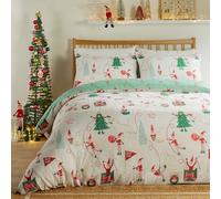 Duvet Day Copripiumino Elfie - Biancheria da letto reversibile per le feste (crema/menta - matrimoniale)