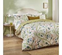 Duvet Day Set copripiumino Woodlow - Biancheria da letto reversibile con stampa a foglie e uccelli tropicali disegnati a mano e motivo floreale (Multicolore/Salvia - Singolo)
