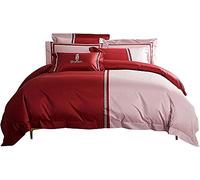 Duvet King Pezzi Siemi Traspiranti Biancheria al Cotone Egiziano Chiusura con Cerniera Copertura Trapunta di Filo e 2 Casse da Letto (Colore: Rosa) (Rosso)