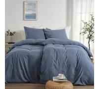 Duvetnova Copripiumino Matrimoniale 135x200 Grigio Blu, Microfibra Prelavata Super Morbida Effetto Cotone, Certificazione OEKO-TEX, 2 Copripiumini 135x200 + 2 Federe 80x80 cm