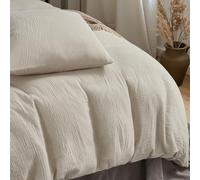 Duvetnova Copripiumino Matrimoniale 200x200 Beige, Mussola di cotone, certificata ÖKO-TEX, super morbido e traspirante, Set 3 pezzi: 1 Copripiumino 200x200 + 2 Federe 80x80 cm