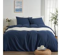Duvetnova Copripiumino Matrimoniale 200x200 Blu Navy, Microfibra Prelavata Super Morbida Effetto Cotone, Certificazione OEKO-TEX, 1 Copripiumino 200x200 + 2 Federe 80x80 cm