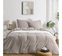 Duvetnova Copripiumino Matrimoniale 200x200 Khaki, Microfibra Prelavata Super Morbida Effetto Cotone, Certificazione OEKO-TEX, 1 Copripiumino 200x200 + 2 Federe 65x65 cm