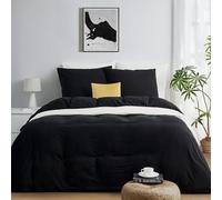 Duvetnova Copripiumino Matrimoniale 260x240 Nero, Microfibra Prelavata Super Morbida Effetto Cotone, Certificazione OEKO-TEX, 1 Copripiumino 260x240 + 2 Federe 65x65 cm