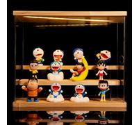 DuvinDD Vetrina acrilica a LED a 3 livelli piccola vetrina per collezione vetrina statuetta per pop vetrina auto in miniatura deposito profumo (venature del legno, 31,6 x 18 x 26,4 cm)