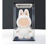 DuvinDD Vetrina acrilica con illuminazione a LED, 35 x 30 x 60 cm, scatola trasparente antipolvere con base nera, adatta per Labubu Zimomo Angel in Clouds & I Found You