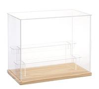 DuvinDD Vetrina acrilica trasparente a 3 livelli piccola vetrina per collezione vetrina per Pop Mart Labubu vetrina auto in miniatura deposito profumo (grano di legno, 31,5 x 18 x 25,5 cm)