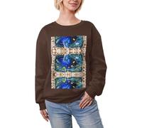 DUWAA 3d Underwater World Dolphin Stampa Super Caldo Casual Girocollo Pullover, Donna Manica Lunga Felpa Pesante Inverno Top, Caff, L