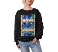DUWAA 3d Underwater World Dolphin Stampa Super Caldo Casual Girocollo Pullover, Donna Manica Lunga Felpa Pesante Inverno Top, Nero , M