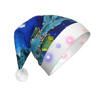 DUWAA 3d Underwater World Fish Dolphi Stampa Led Peluche Cappello di Babbo Natale, Divertenti Cappelli di Natale Per Adulti Natale Capodanno Party Accessori
