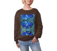 DUWAA 3d Underwater World Fish Dolphi Stampa Super Caldo Casual Girocollo Pullover, Donna Manica Lunga Felpa Pesante Inverno Top, Caff, S