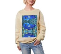 DUWAA 3d Underwater World Fish Dolphi Stampa Super Caldo Casual Girocollo Pullover, Donna Manica Lunga Felpa Pesante Inverno Top, Albicocca, L