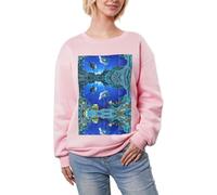 DUWAA 3d Underwater World Fish Dolphi Stampa Super Caldo Casual Girocollo Pullover, Donna Manica Lunga Felpa Pesante Inverno Top, rosa, L