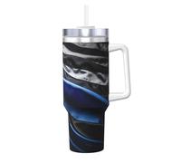 DUWAA American Thin Blue Line Flag3 Print 40oz Bicchiere in acciaio inox con manico e cannuccia, tazza per auto isolata bottiglia d'acqua regali da viaggio