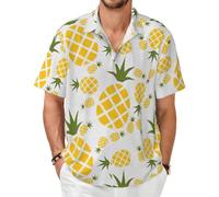 DUWAA Ananas. Stampa casual a maniche corte abbottonate camicie da uomo, vestibilità rilassata, top estivi per vacanze, Nero , S