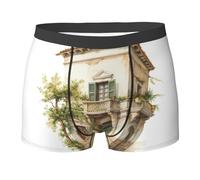 DUWAA Antico edificio con ramo di ulivo romano e stampa greca biancheria intima da uomo boxer slip, traspirante biancheria intima traspirante per uomo uso quotidiano, Nero , L