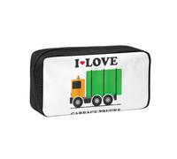 DUWAA Astuccio con cerniera e stampa I Love Garbage Trucks per scuola, ufficio, università, grande capacità, per adulti