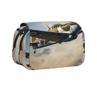 DUWAA Astuccio per penne e matite con stampa aeroplano della Seconda Guerra Mondiale con cerniera trasparente per trucco colorato borsa cosmetica borsa multiuso per cancelleria