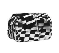 DUWAA Astuccio per penne e matite con stampa di bandiere a scacchi con cerniera trasparente, astuccio per cosmetici, borsa multiuso per cancelleria