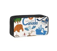 DUWAA Astuccio portamatite, grande capacità, con stampa di simboli e icone del Canada, astuccio con cerniera, astuccio portatile per ufficio e viaggio