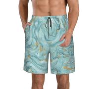 DUWAA Azurite - Pantaloncini da uomo ad asciugatura rapida con tasche, motivo marmo, foglia di tè e lamina oro, per escursionismo, corsa, palestra, bianco, L