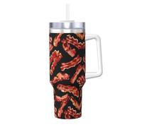 DUWAA Bacon Pattern Print Grande Tumbler con manico per uso quotidiano Ice Bully Cup Hot/Cold Travel bottiglia di caffè regali