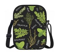 DUWAA Basil, borsa a tracolla in tessuto Oxford, con stampa di timo, aneto e rosmarino, impermeabile, regolabile, da donna, per viaggi e uso quotidiano