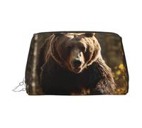 DUWAA Bear Running2 Borsa da toilette in pelle con stampa per donne e uomini, regalo da viaggio per bagno e doccia, Argento, Taglia unica