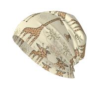 DUWAA Berretto morbido lavorato a maglia caldo con stampa giraffe disegnate a mano, berretti invernali a maglia, berretto per uomo donna unisex lavorato a maglia con risvolto nero