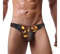 DUWAA Biancheria intima bikini da uomo con stampa zucca di Halloween, S-4XL traspirante morbido elasticizzato slip da allenamento cintura larga, Nero , S