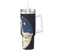 DUWAA Bicchiere grande con manico con stampa astronauta sulla luna, per uso quotidiano, tazza da caffè caldo/freddo, idea regalo