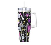 DUWAA Bicchiere grande con manico per uso quotidiano Ice Bully Tazza da viaggio caldo/freddo con stampa di disegno della stregoneria magica