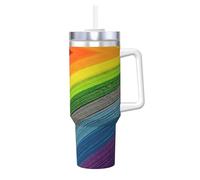 DUWAA Bicchiere grande con stampa a righe color arcobaleno con manico per uso quotidiano Tazza da caffè da viaggio caldo/freddo