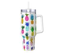 DUWAA Bicchiere grande con stampa di ananas arcobaleno con manico, per uso quotidiano, tazza da caffè caldo/freddo, idea regalo
