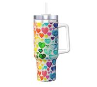 DUWAA Bicchiere grande con stampa di cuori arcobaleno con manico, per uso quotidiano, tazza da caffè caldo/freddo, idea regalo