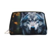 DUWAA Blue Eyes Wolf1 Borsa da toilette in pelle con stampa per donne e uomini, regalo da viaggio per bagno e doccia, Oro, Taglia unica