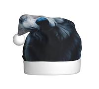 DUWAA Blue Eyes Wolf1 - Cappello da Babbo Natale in morbido peluche, per adulti, con pompon, per Natale, Capodanno, festa