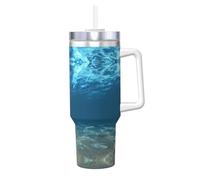 DUWAA Blue Ocean Sea Wavy Seascape Print Bicchiere grande con manico per uso quotidiano Ice Bully Cup Hot/Cold Travel bottiglia di caffè regali