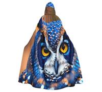 DUWAA Blue Owl 1 Print 150 "Carnival Cape, mantello unisex adulto con cappuccio per Halloween strega vampiro mago Cosplay