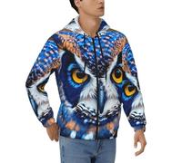 DUWAA Blue Owl 1 Print Loose Fit Zipper Hoodie Full Zip Felpa con cappuccio Giacca per uomo Sport Inverno Outwear, nero, Large