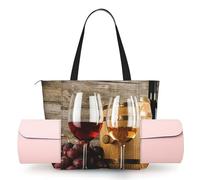 DUWAA Borsa grande da lavoro con stampa artistica di vino rosso e uva con supporto per tappetino da yoga, tasca di grandi dimensioni per tutti i giorni, per yoga e palestra