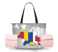 DUWAA Borsa grande da lavoro con stampa mappa della bandiera della Romania con supporto per tappetino da yoga, tasca di grandi dimensioni per tutti i giorni per yoga palestra
