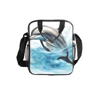 DUWAA Borsa per il pranzo trasparente con stampa delfino oceano che ti guarda per il lavoro, borsa per il pranzo trasparente con tracolla regolabile e doppie tasche laterali in rete