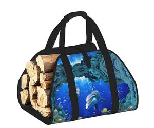 DUWAA Borsa portaoggetti 3D con stampa di delfi subacquei e pesci del mondo sottomarino, accessori per bruciatori di legna, borsa per attrezzi resistente, per interni ed esterni